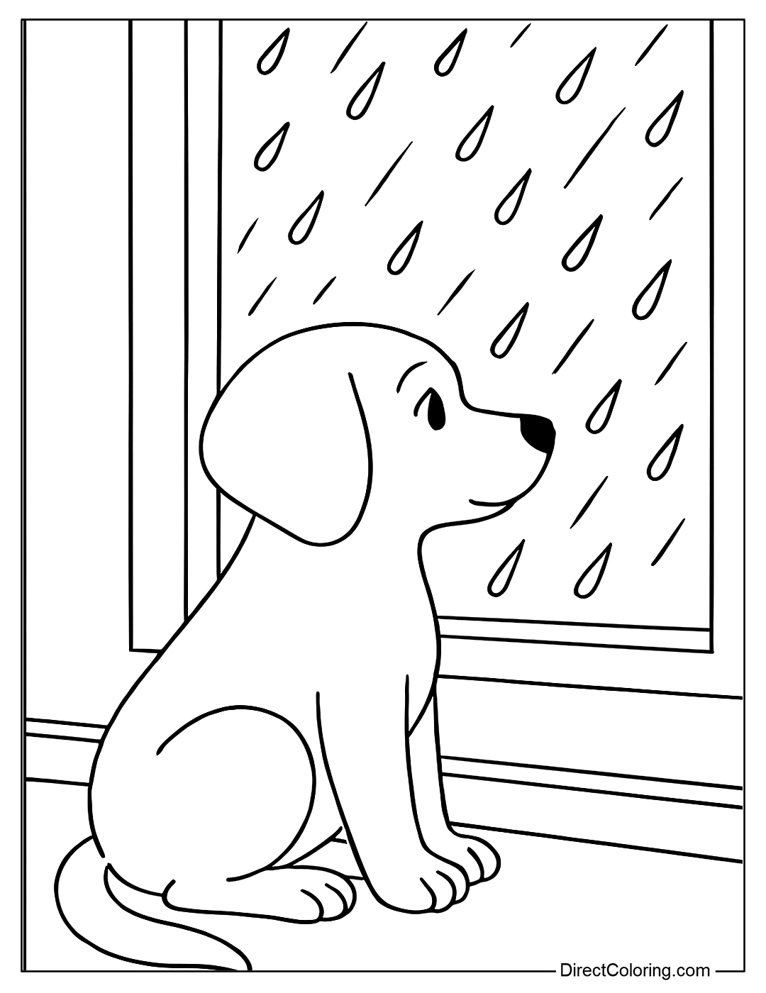 Dog Sitting by the Window Watching the Rain